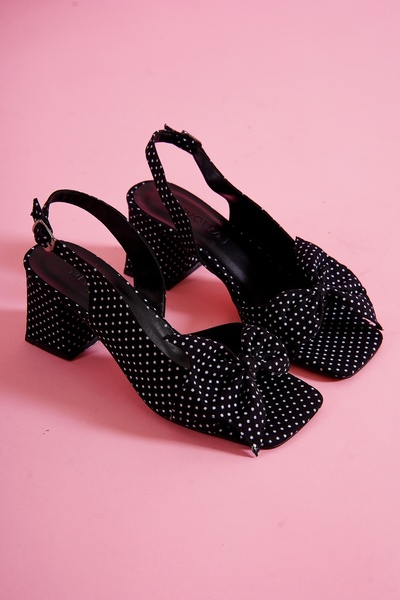 DİVOLYA Ribbo Black Polka Dot Bow (6CM) Heeled Sandals
