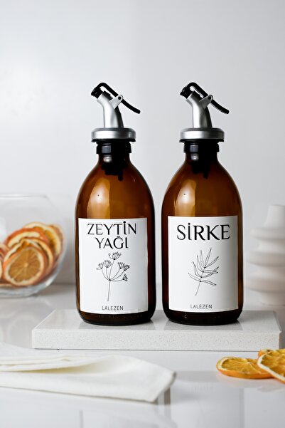 LALEZEN HOME زيت زيتون مع حامل رخامي - زجاجات زجاجية مع ملصق خل 250 مل