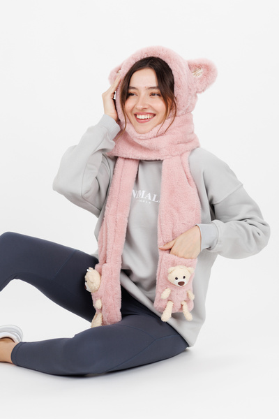 Ecrou Pink Cute Bear Hat - Beanie Scarf
