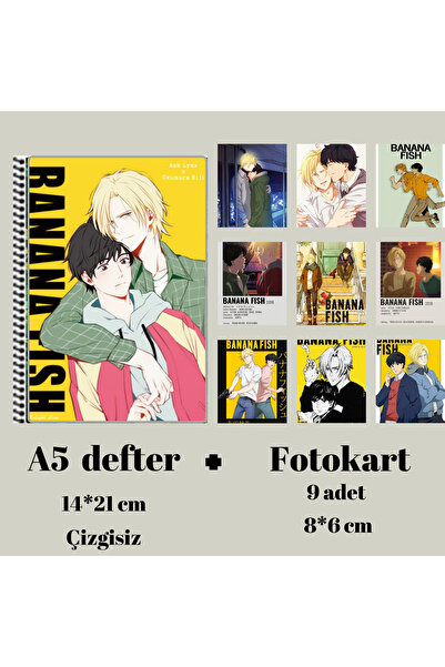 animeandyourworld Banana fish Defter A5 boyutu + 9 adet fotokart seti