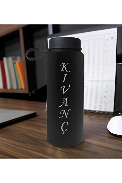 Bk Gift Kişiye Özel İsimli Siyah Renkli Cam Matara 500ml, Sevgiliye, Arkadaşa...