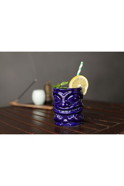 ARVALE Tiki Cocktail and Soft Drink Cup with Handle 350 ml Cobalt Mug (Navy Blue) B3