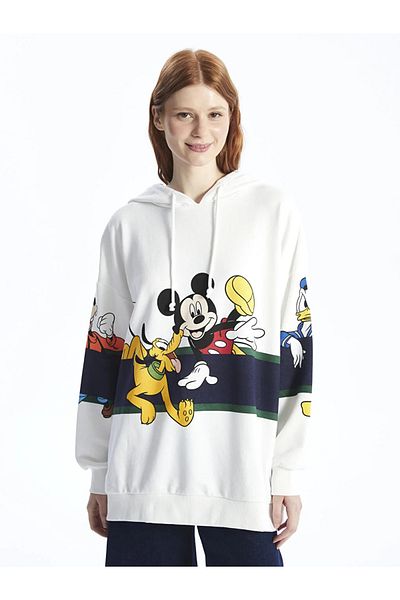 LC Waikiki هودي نسائي كبير الحجم مطبوع بأكمام طويلة من XSIDE Mickey Mouse and Friends