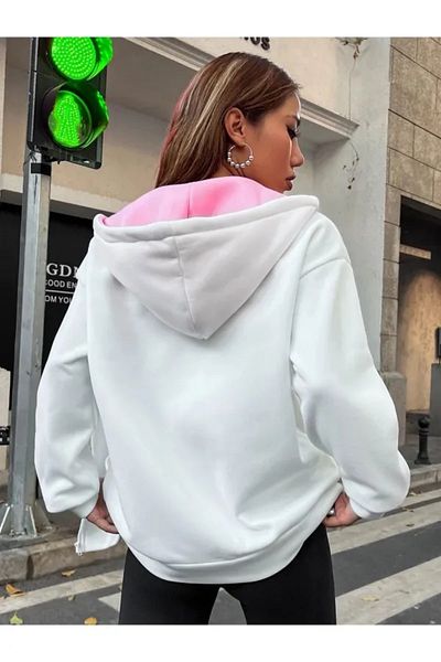 Machetta Μεγάλο μέγεθος Unisex Λευκό χρώμα με φερμουάρ Ροζ Μπρούκλιν με στάμπα 3 κλωστών Fleece ζακέτα / μπουφάν