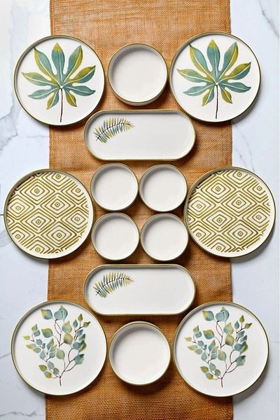 HSR HOME&LIVING COFFEE SET 14 Pieces Fall Leaf Breakfast Set for 6 People - Luxury Breakfast Presentation Set Plate