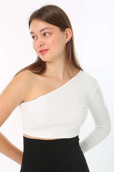 Rooted One Shoulder Long Sleeve Blouse, Ribbed Camisole Fabric