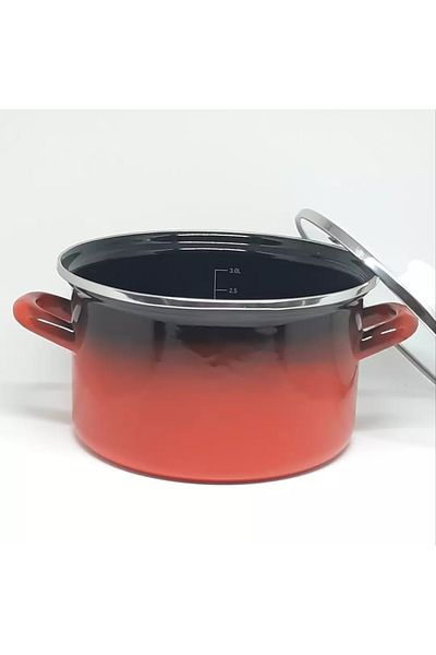 Avşar Emaye Evim Kırmızı 22 Cm Çap 3.5 Litre Ölçü Göstergeli Emaye Tencere