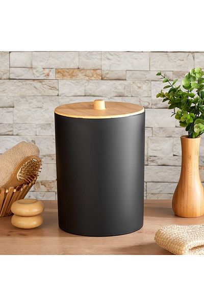 bersachef Limpia Bamboo Patterned 5-Pece Σετ Μπάνιου Κάδος Απορριμμάτων Δοχείο Υγρού Σαπουνιού Κουτί Οδοντόβουρτσας Σετ Μπάνιου Μαύρο