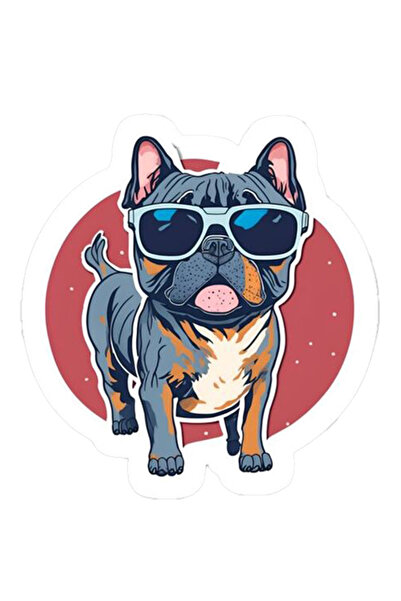 MegaSticker سيارة بولدوج فرنسية رائعة مع نظارات، دراجة نارية، خوذة، كمبيوتر م...