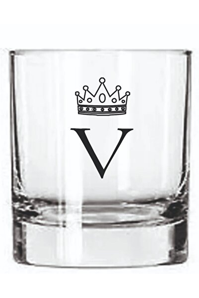 blackbonds Single Crowned V Letter Printed Whiskey and Soft Drink Glass