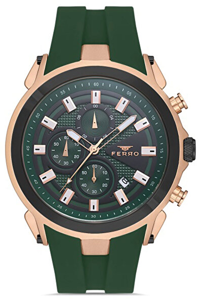 FERRO Men's Sports Wristwatch Steel Case Silicone Cord Waterproof All Gauges ...