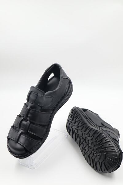 nazenintasarımlar Men's Inner Outer Genuine Leather Soft Sole Black Sandals