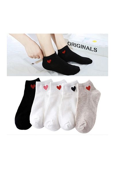 REYNBOO SOCKS Комплект от 5 чифта дамски чорапи до глезена с шарка на сърце, различни цветове
