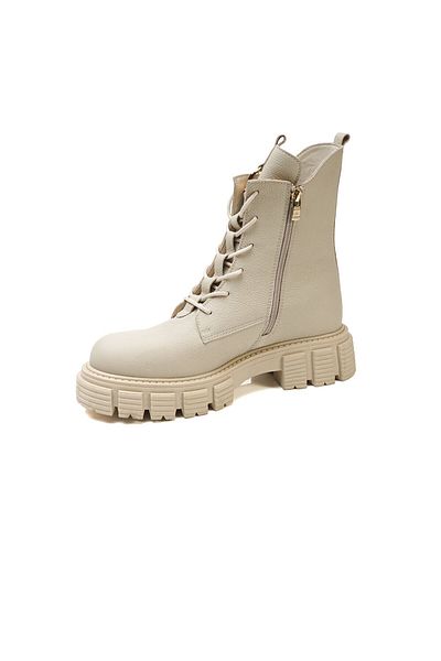 Greyder Women's Ecru Genuine Leather Military Boots 3k2yb32770