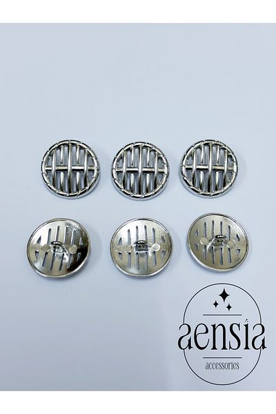 aensia Silver Silver Rope Thick Striped Model Metal Button 36 Size Buttons - Pack of 6 Buttons