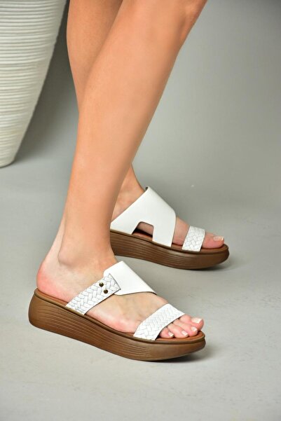 Fox Shoes Papuci de damă alb din piele naturală cu talpă groasă