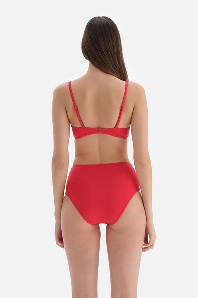 Dagi Red Side Draped High Waist Bikini Bottom