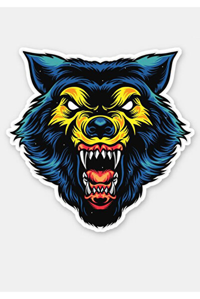 MegaSticker سيارة الذئب الغاضب العدوانية، دراجة نارية، خوذة، كمبيوتر محمول، م...