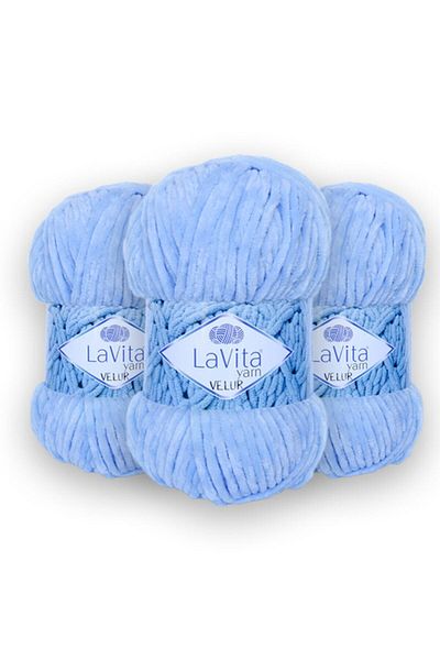 LaVita Yarn Velur Baby Pachet de 3 - Amigurumi Tricotat Manual, Fire Taka (5012-a.albastru)