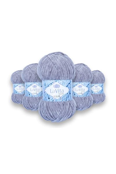 LaVita Yarn Velur Baby Velvet Yarn 5 Pack Amigurumi Hand Knitting Yarn Taka Yarn (6001-Grey)