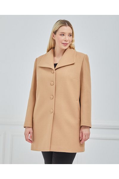 Fagi Women's Plus Size Camel Handkerchief Collar Coat