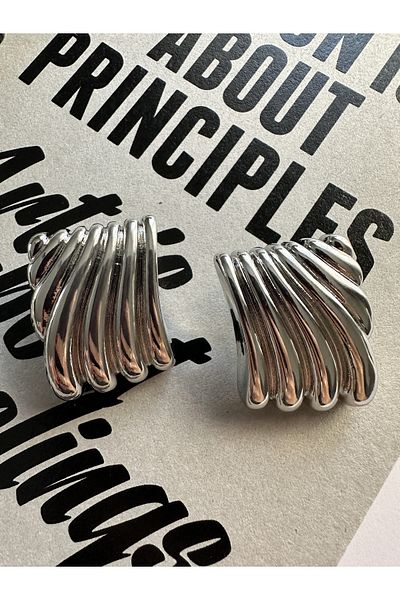 ringbox Silver Color Hailey Model Steel Square Earrings