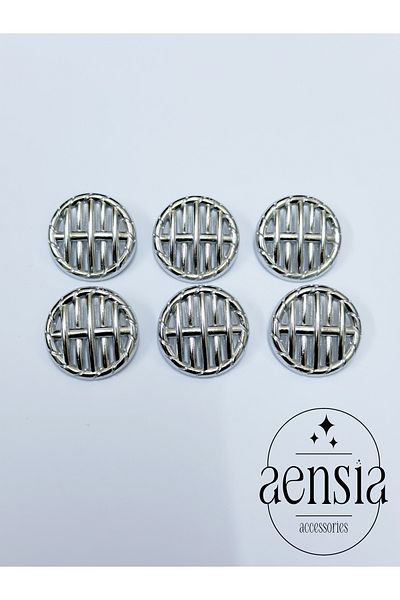 aensia Silver Silver Rope Thick Striped Model Metal Button 36 Size Buttons - Pack of 6 Buttons