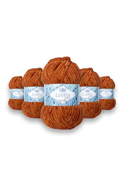 LaVita Yarn Βελουρ Μωρό Κουβάρια Βελούδινο Νήμα 5 Τεμαχίων Amigurumi Χειροποίητο Νήμα Taka (4135-ΧΑΛΚΙΝΟ)