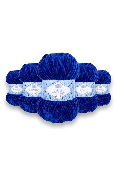 LaVita Yarn خيط مخملي للأطفال من Velur مكون من 5 قطع من خيوط Amigurumi المحبوكة يدويًا (5042-DARK BLUE)