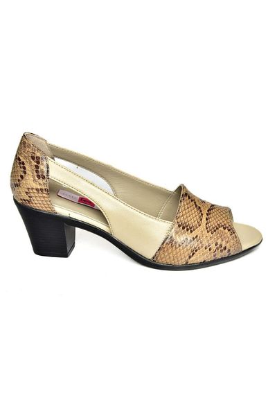 Fox Shoes S908026107 Pantofi de damă din piele naturală bej cu toc gros