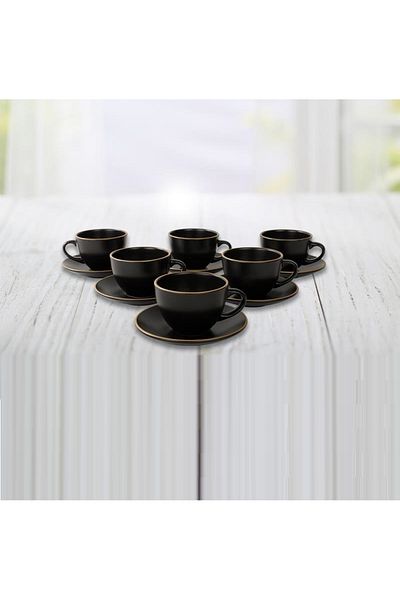 Keramika 12 Pieces 6-Person Teacup Matte Black