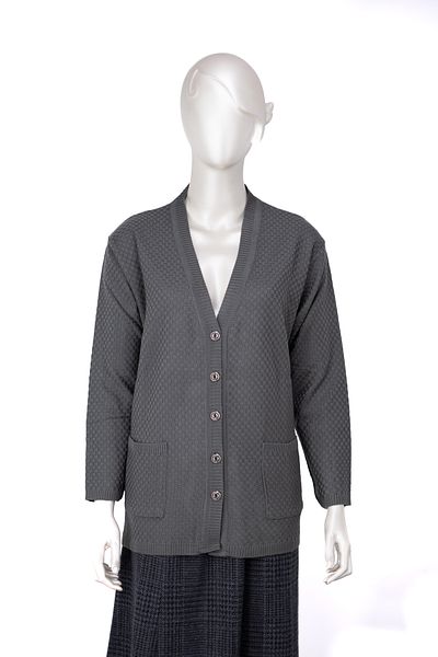Oppland Women's Seasonal Steel Knitted Mother Cardigan Double Pocket Buttoned Classic Comfortable Cut Full Fit