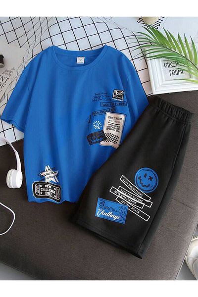 AMMA Children's Challange Printed Top and Bottom Set Cotton Shorts T-Shirt Set