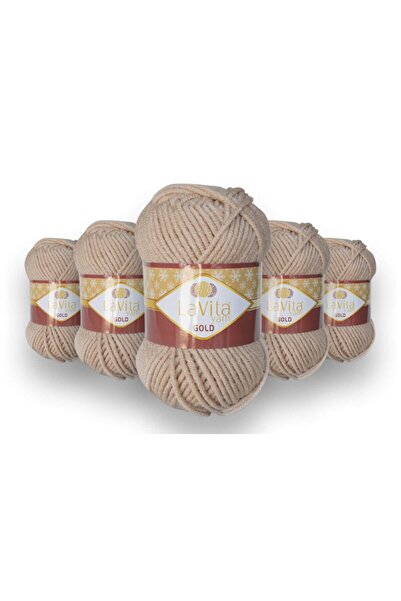 LaVita Yarn Χρυσό πακέτο 5 τεμαχίων Χοντρό χειμωνιάτικο πλεκτό νήμα Taka (9677-BEJ)