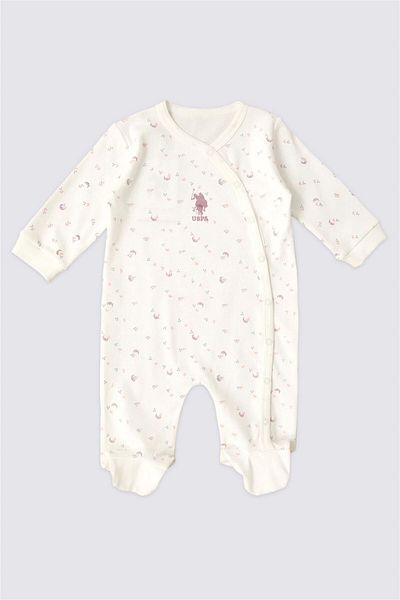 U.S. Polo Assn. US Polo AssnBaby Girl Patterned Booties Jumpsuit Cream USB1941