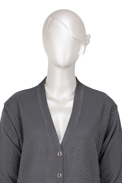 Oppland Women's Seasonal Steel Knitted Mother Cardigan Double Pocket Buttoned Classic Comfortable Cut Full Fit