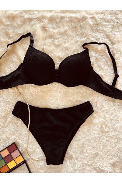Lunary Set de chiloți sutien negru cu model răsucit - Lenjerie intimă pentru femei