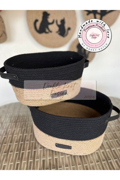 DOUBLE KNOT DESİGN 2li Jüt Oval Hasır Sepet Takımı Çok Amaçlı Düzenleyici Sep...