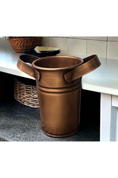 LUCKYHOMES Galvanized Sheet Handled Spoon Holder Sugar Bowl Vase Copper Plated 12X9