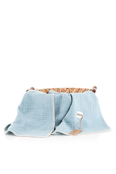 Caline Baby 4 Layer Muslin Blanket Shepherd's Stitch 115x115 Cm - Blue
