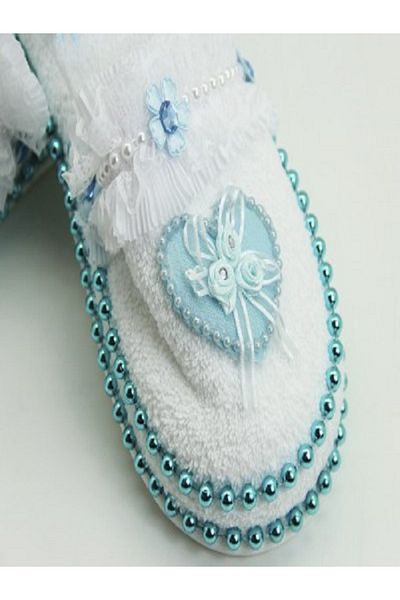 Kazanabil LOHUSA SLIPPERS AND CROWN SET BLUE WITH HEART ROW, PEARL, Ruffle, TULLE