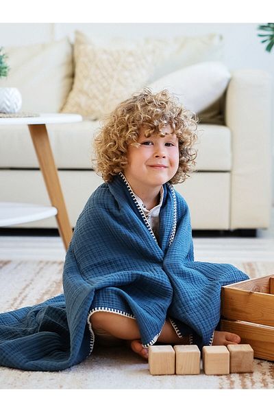 Caline Baby 4 Layer Muslin Blanket Shepherd's Stitch 120x120cm - Navy