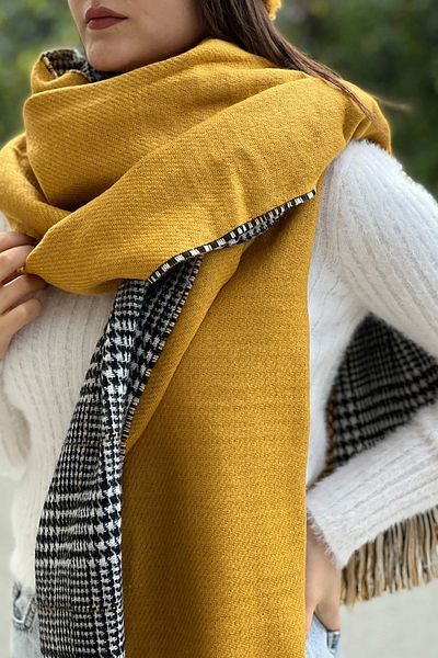 Wearflawless Şal de eşarfă cu două feţe din lână cu model în carouri
