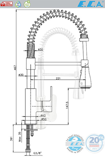 Eca Nita Spring Industrial Kitchen Sink Faucet Stainless Steel Look 102518106
