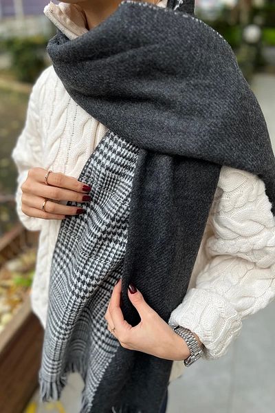 Wearflawless Şal de eşarfă cu două feţe din lână cu model în carouri