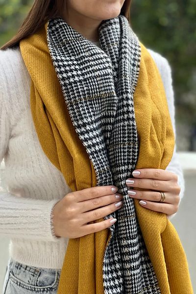 Wearflawless Şal de eşarfă cu două feţe din lână cu model în carouri