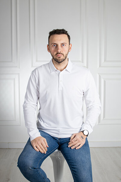 Sarar Біла футболка з коміром-поло 100% бавовна Світшот