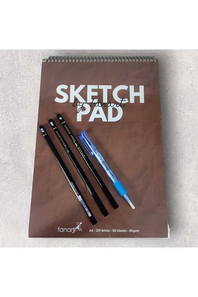 Fanart Academy Top Spiral A4 Sketch Pad (B-2B-4B) Graduated Pencil-TOMBOW MONO KNOCK PENCIL ERASER