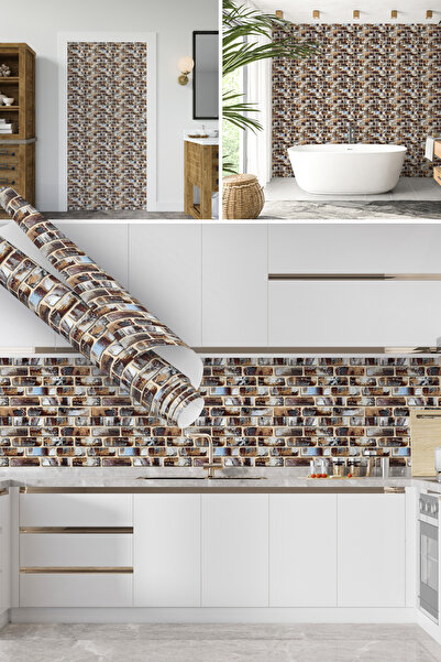 Dekoros Renkli Tuğla Görünümlü Folyo, Kendinden Yapışkanlı Masa Dolap Mobilya...