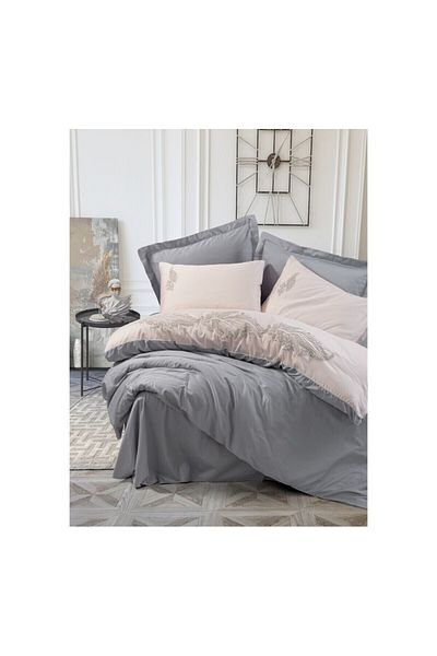 ŞENER HOME Cottonbox Brode Satin - Σετ Παπλωματοθήκη Διπλό Γκρι